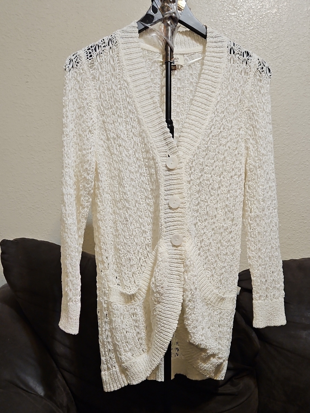 Sonoma White Open-Knit Button Front Cardigan